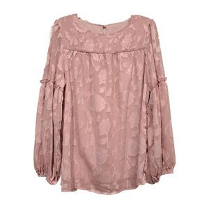 Cottagecore Boho Women's Dusty Pink Rose Chiffon Long Sleeve Blouse Lined Size L